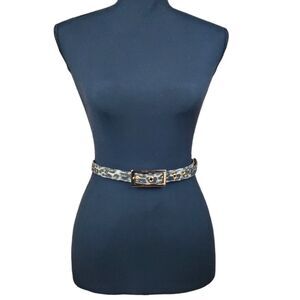 TALBOTS Animal Print Gold-Tone Hardware Silk Blend Trouser Belt Size S